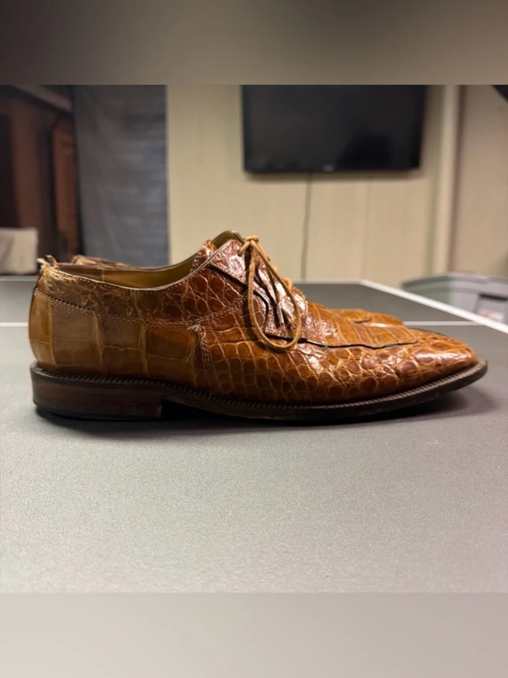 David Eden Men's Alligator Leather Dress Derby‎ Shoes Size 11 Brown